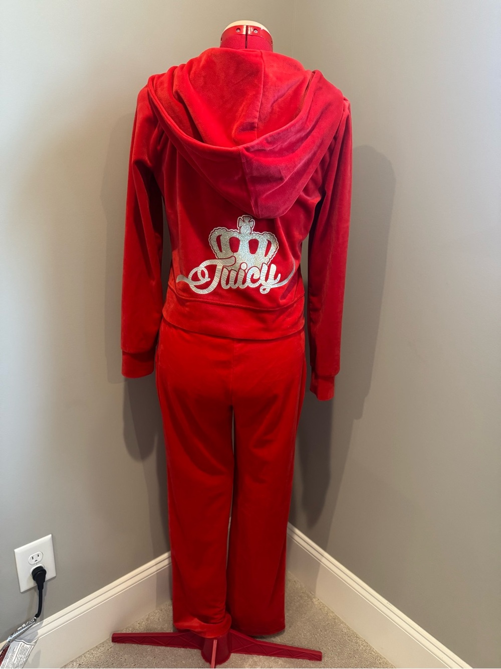Juicy by Juicy Couture Red Velour Tracksuit Set with Glitter Crown Logo
